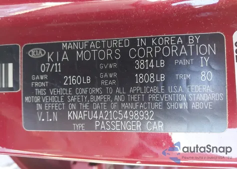 2012 Kia Forte Ex z USA, uszkodzony, nr VIN KNAFU4A21C5498932